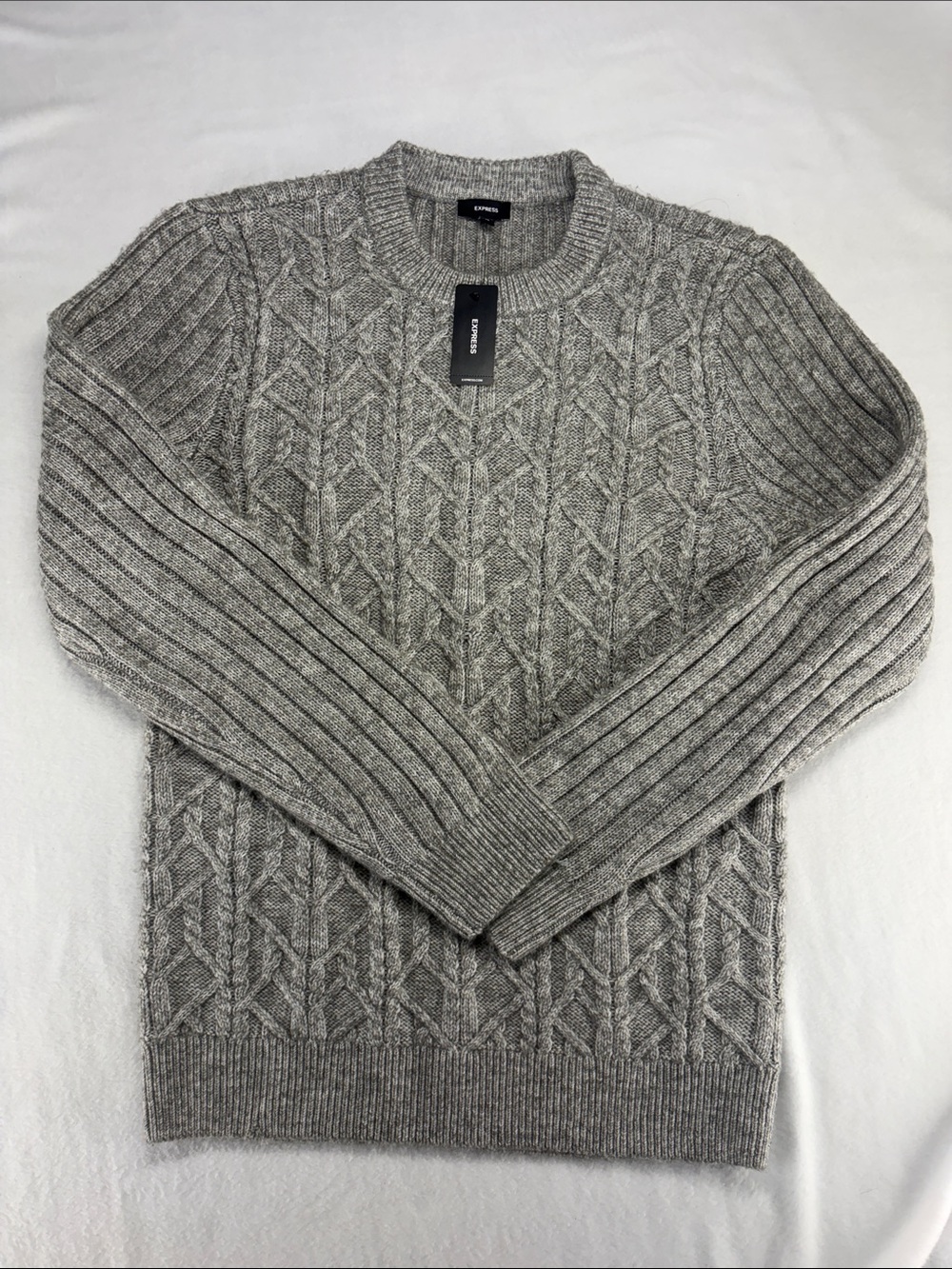 Express Cable Crewneck Oversized Sweater - Gray NWT